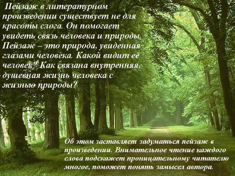 Пейзаж в литературном произведении существует не для красоты слога. Он помогает увидеть связь человека